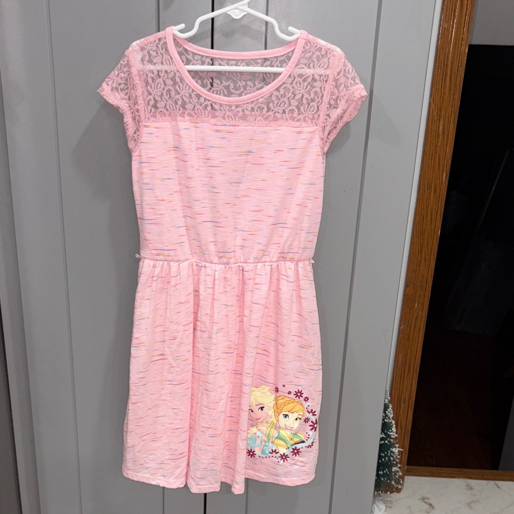 Pink Kids Disney Frozen Dress with Lace and Character Print